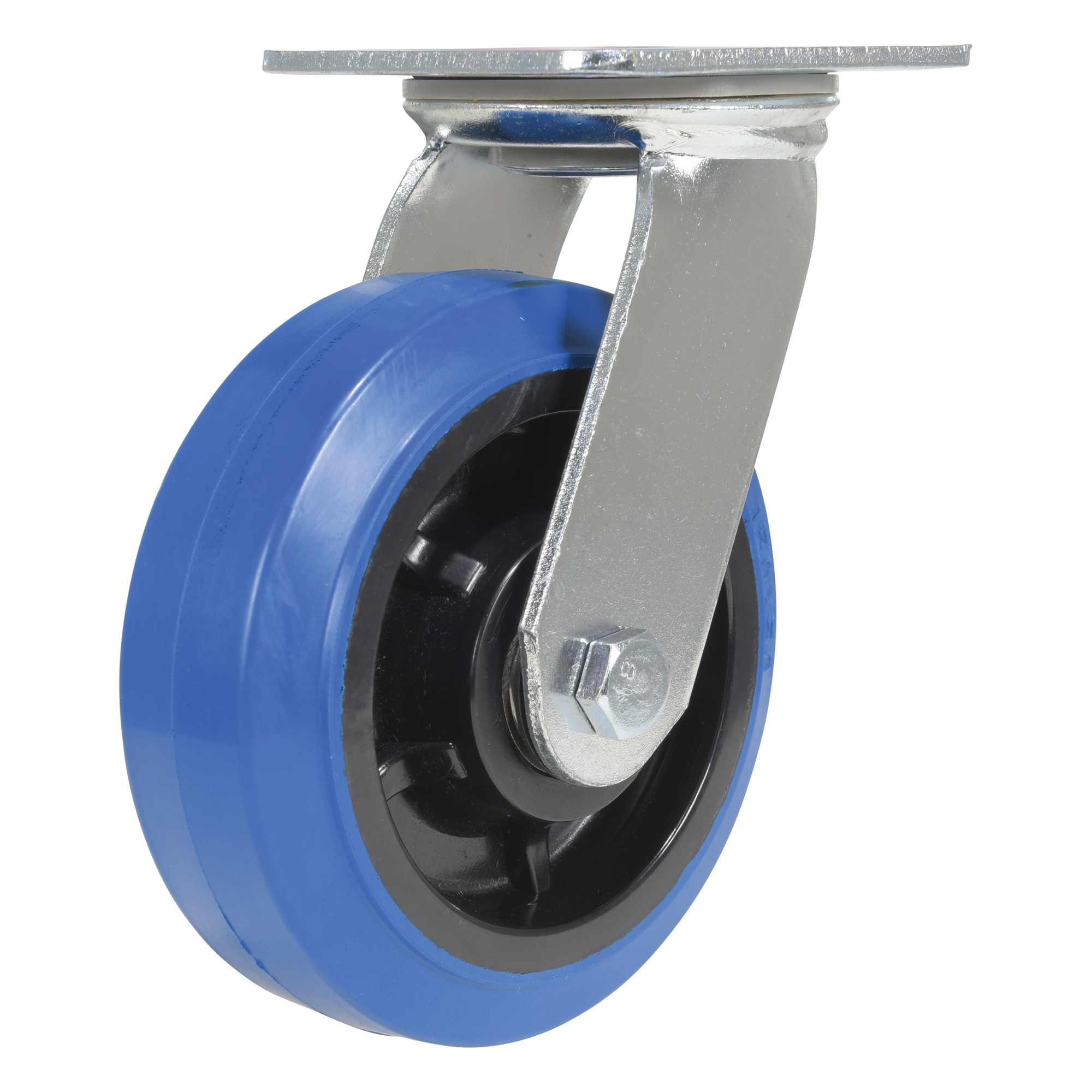 Vestil Swivel Caster - 6in. Diameter, Blue Elastic Rubber, Zinc Plated, Model# CST-BB-6X2ER-S